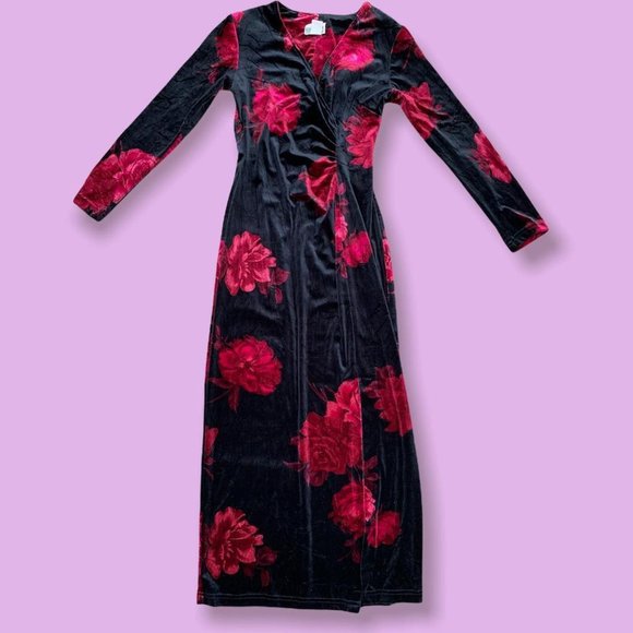 VINTAGE 90s ROMANTIC GOTH VELVET DRESS - Picture 4 of 4